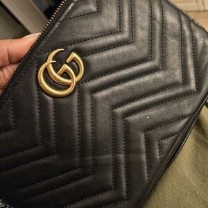 Gucci Black Chevron Matelassé Leather Crossbody with Gold Double-G